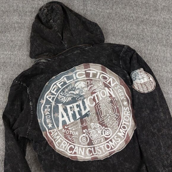 Affliction Womens Size Medium Americans Custom Motorcycles Black Hidden Hoodie - Picture 1 of 8